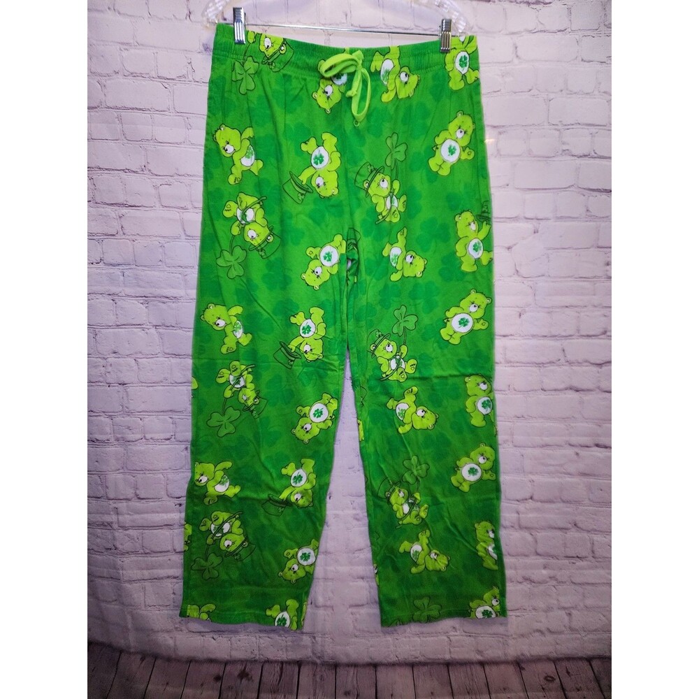 Pajama Pants Mens Large Green Lucky Bear Care Bear Loungewear St. Patrick's Day